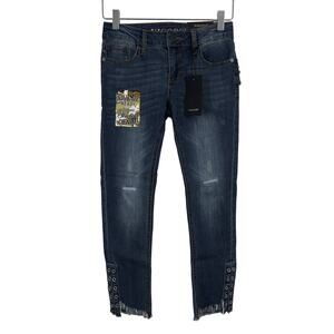 Vigoss The Austin Ankle Skinny Jeans Grommets Raw Hem Big Girls Size 12 NWT